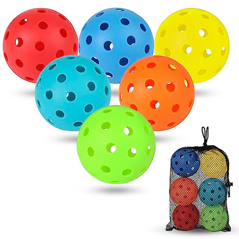 Pickleball Balls, 6 Pack 40 Holes Outdoor Pickleball Balls with Mesh Bag for Sport Indoor Play, High Elasticity & Durable Pickle Balls for All Style Pickleball Paddles, Gifts for Pickleball Lovers