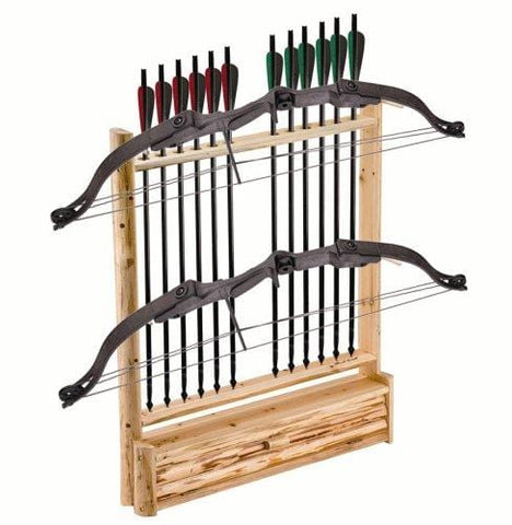 Rush Creek Creations Rustic 2 Compound Bow - 12 Arrow Wall Storage Rack with Accessory Compartment - Handcrafted - Durable Material