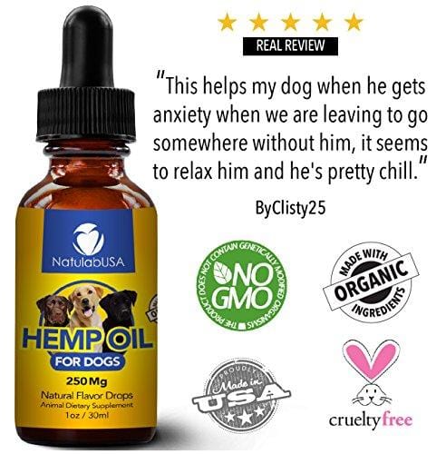 NatulabUSA - Hemp Oil For Dogs & Pets - Fast Results - Dog Anxiety & Stress Relief - Dog Arthritis & Joint Health - APPLY TO TREATS - Separation Anxiety Relief - Organic Hemp Seed Oil - 250mg - 1oz