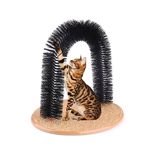 AikoPets Cat Arch Self Groomer Massager Groom Toy Dog Brushes Pet Puppy Cat Scratcher Toys Fur Grooming Cat Toy Brush Controls Shedding with Scratch Pad and Catnip Interactive Kitten Toys