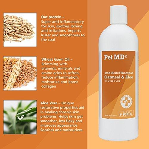 Pet MD - Oatmeal Dog Shampoo Cats and Dogs for Itch Relief and Moisturizer for Dry Skin and Coat - 16 Oz