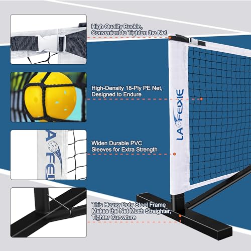 LAOFEIXIE Portable Pickleball Net, Heavy-Duty 22 FT Regulation Size Pickle Ball Net Portable Outdoor with Steady Metal Frame and Strong PE Net, Portable Pickleball Net for Driveway with Carrying Bag