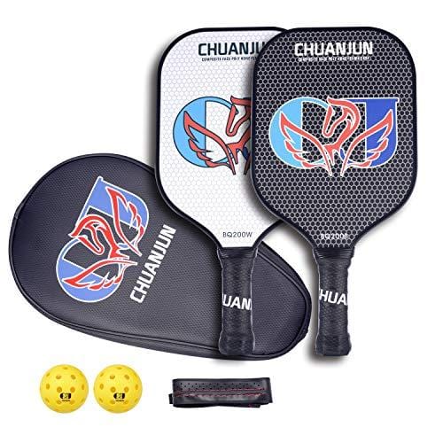 Chuanjun Pickleball Paddle Set - 2 Premium Graphite Rackets Honeycomb Composite Core Balls, Ultra Cushion Grip, Lightweight with Cover, Pickleball Racquet for Men Women Kids Indoor Outdoor