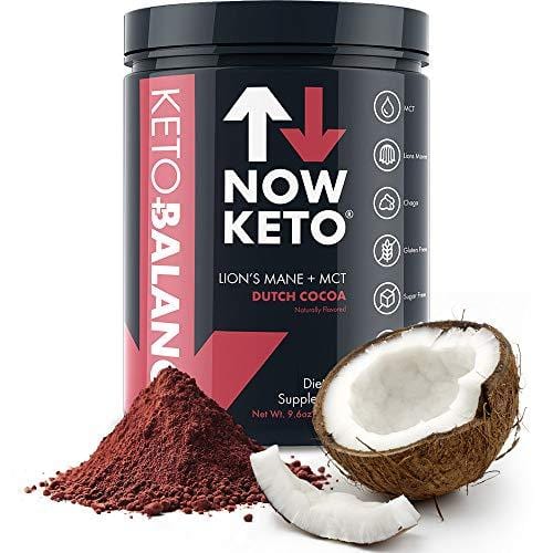 NOW KETO Keto +Balance with Lion’s Mane Mushroom, Chaga Mushroom, Rhodiola Root, C8 MCT Oil Powder | Sodium, Magnesium, Potassium, Sea Salt, Dutch Cocoa | Keto Coffee Creamer (Dutch Cocoa Chocolate)