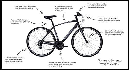 Tommaso Sorrento - Bike of The Month - Shimano Tourney Hybrid Fitness Bike, Matte Black/Grey - Medium