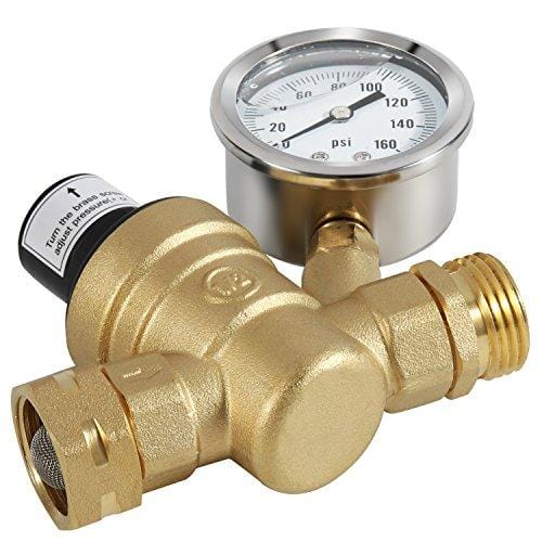 Kohree Water Pressure Regulator Valve, Brass Lead-Free Adjustable Water Pressure Reducer with Gauge for RV Camper, and Inlet Screened Filter