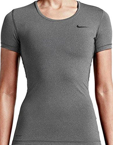 Nike Women's Pro Cool Short Sleeve Shirt, Dark Grey/Heather/Black, LG