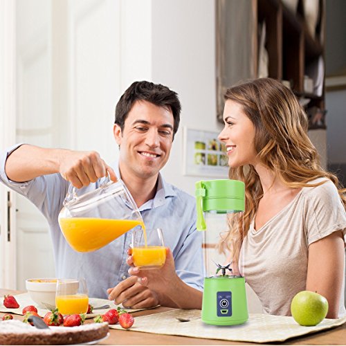 Portable blender Personal 6 Blades Juicer Cup Household Fruit Mixer, With Magnetic Secure Switch, USB Charger Cable 380ML(Green)