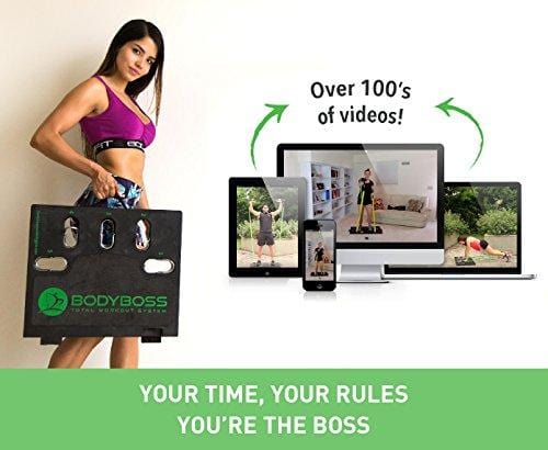 BodyBoss Home Gym 2.0 - Full Portable Gym Home Workout Package, Includes 1 Set of Resistance Bands (2) - Collapsible Resistance Bar, 2 Handles + More - Full Body Workouts for Home, Travel or Outside