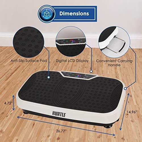 Hurtle Fitness Vibration Platform Machine - Home Gym Whole Body Shaker Exercise Machine Workout Trainer Fast Weight Loss w/ Resistance Bands, Easy Carry Wheel Remote, Adjustable Speed - HURVBTR36