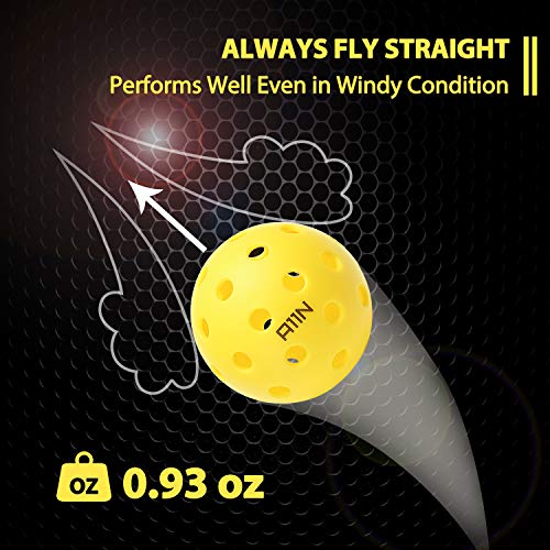 A11N Premium 40 Holes Outdoor Pickleball Balls, Durable Ball with Nice Bounce, Special Design for Outdoor Courts (6 &12 Packs Available)- Bright Yellow