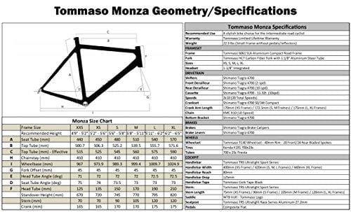 Tommaso Monza Endurance Aluminum Road Bike, Carbon Fork, Shimano Tiagra, 20 Speeds, Aero Wheels - Matte Black - Medium