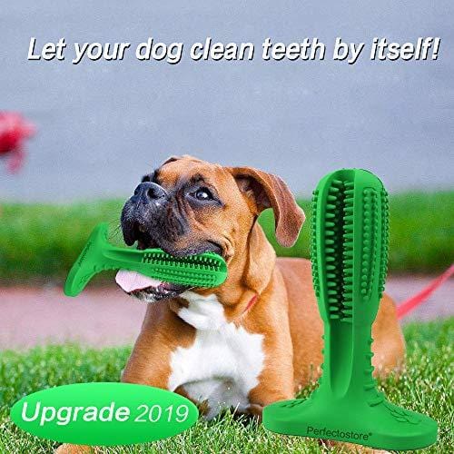 Perfectostore Toothbrush Chew Toy - Dog Toothbrush Stick Dog Teeth Cleaner Durable Natural Rubber Bite Resistant Oral Care Toys for Large and Medium Dogs