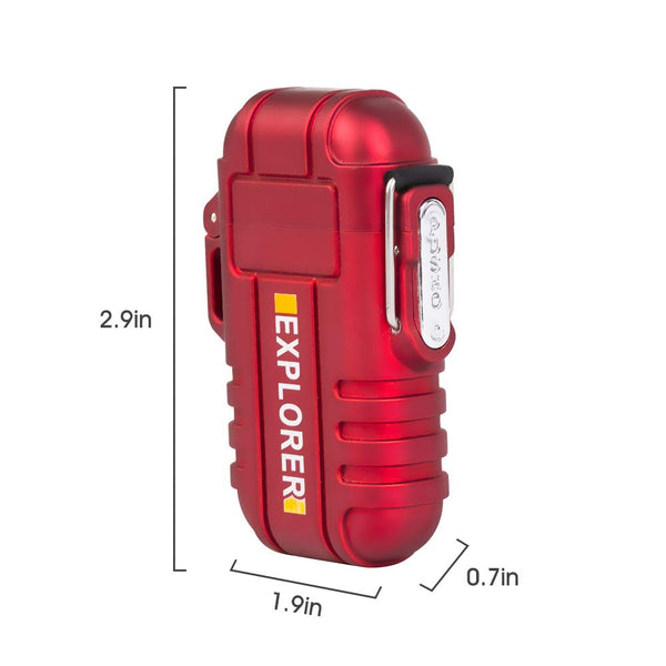 lcfun Waterproof Lighter Outdoor Windproof Lighter Dual Arc Electric Lighters Rechargeable-Flameless-Plasma Lighter for Camping,Hiking,Outdoor Adventure (Red)