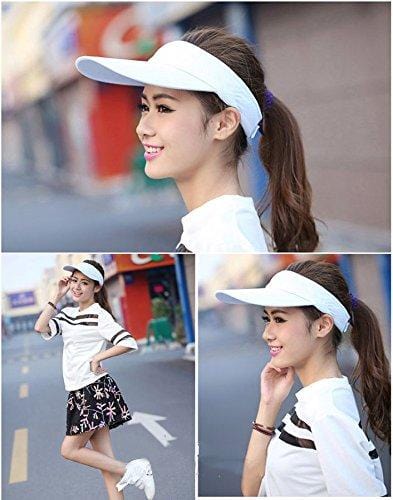 White Sun Visors for Women and Girls, Long Brim Thicker Sweatband Adjustable Hats Caps for Cycling Fishing Tennis Running Jogging and Other Sports