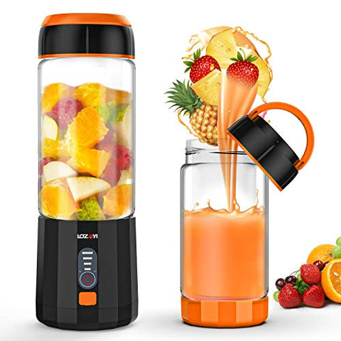 Smoothie Blender, LOZAYI Portable Personal Blender Travel USB Rechargeable Juicer Cup for Shakes and Smoothies, Cordless Single Serve Fruit Mixer Mini Blender with Led Displayer for Outdoor Travel Home Office Gym