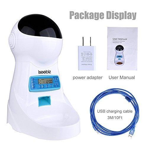 Iseebiz Automatic Cat Feeder 3L Pet Food Dispenser Feeder for Medium & Large Cat Dog--4 Meal, Voice Recorder & Timer Programmable, Portion Control