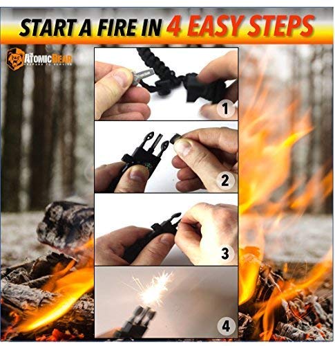 Atomic Bear Paracord Bracelet (2 Pack) - Adjustable Size - Fire Starter - Loud Whistle - Emergency Knife - Perfect for Hiking, Camping, Fishing and Hunting - Black & Black+Orange