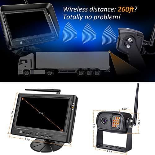 Digital Wireless Backup Camera System Kit, IP69K Waterproof Wireless Rear View Camera + 7'' LCD Wireless Reversing Monitor for Trailer, RV, Bus, Trucks, Horse-trailer, School Bus, Farm Machine,etc