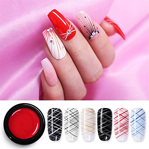 NICOLE DIARY 6 Colors Spider Nail Gel Nail Polish UV/LED Gel Nail Art Wire Drawing Gel Graffiti Painting Gel Varnish with Painting Dotting Pen Gel Nail Polish DIY Design Tool