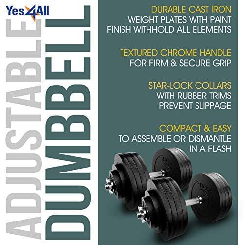 Yes4All Adjustable Dumbbells - 200 lb Dumbbell Weights (Pair)