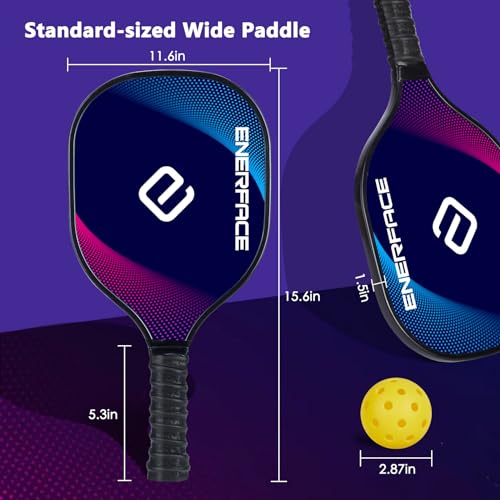 ENERFACE Pickleball Paddles Set of 4: Ergonomic Grip Wooden Pickleball Rackets with 4 Cooling Towels, 4 Pickleball Balls and Carry Bag, Pickleball Set for Men Women (Yellow+Green/Blue+Pink,4 Pack)