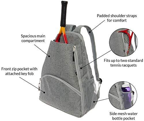 LISH Men's Court Advantage Tennis Backpack - Racket Holder Equipment Bag for Tennis, Racquetball, Squash (Grey)