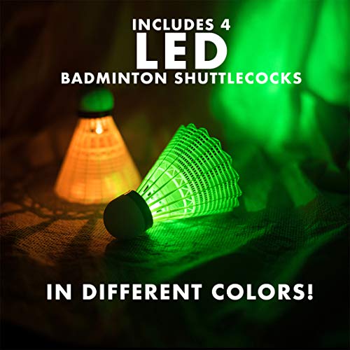 Ksports Portable 17 Feet Badminton Net Set(Green)−One Net for Pickleball, Tennis, Soccer Tennis, Kids Volleyball−4 LED Shuttlecocks−One Carry Bag−Easy Setup Nylon Net with Poles for Indoors & Outdoors