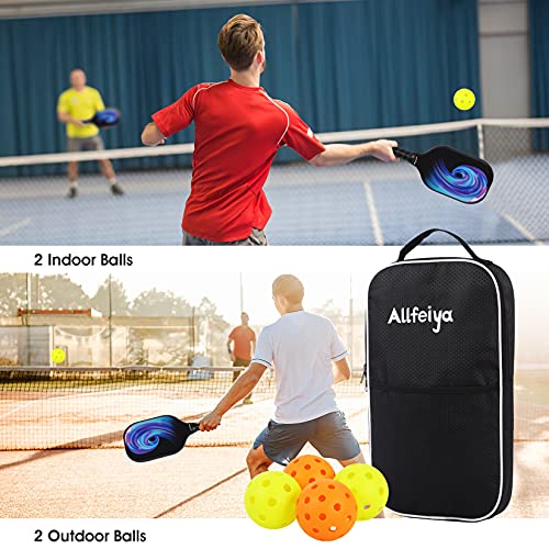 ALLFEIYA Pickleball Paddles Set of 2 Pickleball Paddles, 4 Pickleball Balls, 1 Bag and 2 Cooltowels ，Pickleball Paddles with Carbon Fiber Paddle Surface， Polypropylene Honeycomb Core, Edge Guard