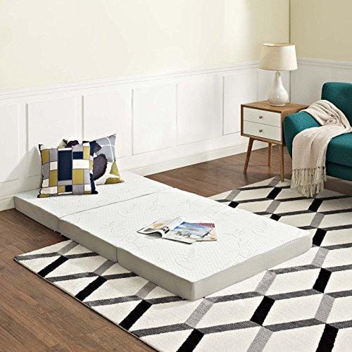 Modway 4" Relax Tri-Fold Mattress Topper CertiPUR-US Certified with Soft Removable Cover and Non-Slip Bottom (31" x 75") - 10-Year Warranty