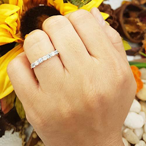 Dazzlingrock Collection 14K Round Aquamarine & White Diamond Ladies 7 Stone Wedding Band Ring, White Gold, Size 6.5
