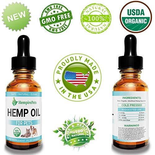 Hemp Oil for Dogs and Cats - 100 % Organic Natural Calming Drops - Anxiety Support - Hip and Joint Health - Pain Relief Stress Reducer for Pets - Omega 3 & 6