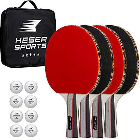 Keser Sports 5-Star Ping Pong Paddle Set, 4-Player Racket Set Bundle, 8 Professional ABS Balls, Portable Storage Bag, Full Table Tennis Set, Advanced Spin, Speed & Control, Play Outdoors/Indoors