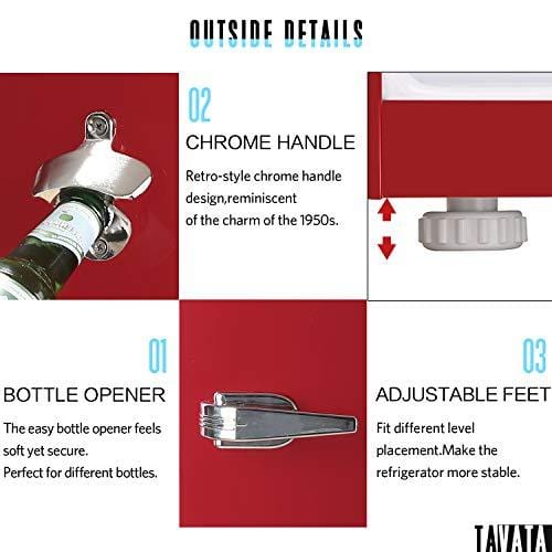 Tavata Compact Refrigerator - 3.2 Cu Ft Countertop Single Door Mini Fridge with Bottle Opener,Freezer,Handle and Reversible Door,Small Drink Chiller for Home, Office,Dorm or RV(Red)