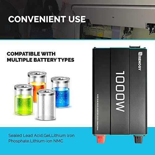 Renogy 1000W 12V Pure Sine Wave Off Grid Solar Home use Solar Inverter 1000 Watt Power Battery Converter