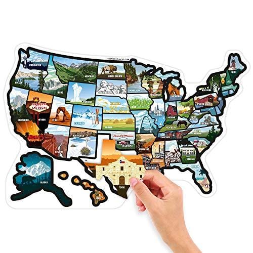 SEE MANY PLACES .com RV State Stickers United States Travel Camper Map RV Decals for Window, Door, or Wall ~ Includes 50 State Decal Stickers with Scenic Illustrations