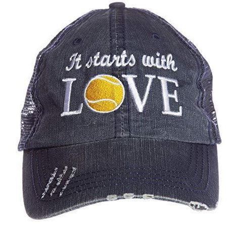 Tennis Addiction It Starts with Love Trucker Distressed Hat Cap Tennis Gift