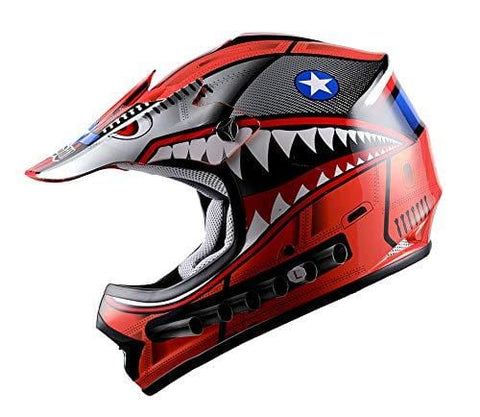WOW Youth Kids Motocross BMX MX ATV Dirt Bike Helmet Shark Red; S (49-50 CM,19.3/19.7 Inch)