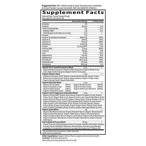 Garden of Life Raw Organic Perfect Food Alkalizer & Detoxifier Juiced Greens Superfood Powder - Lemon Ginger, 30 Servings (Packaging May Vary) - Non-GMO, Gluten Free Whole Food Dietary Supplement