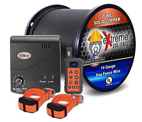 Electric Dog Fence + Remote Trainer - 2 Dog / 500' of 14 Gauge Underground Dog Fence Wire (Up to 1/3 Acre) - Dual Solution to Contain and Train Your Dog(s) with a Single Collar