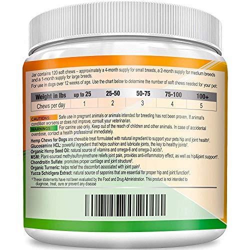 Pets Primal Hemp Hip & Joint Supplement for Dogs - Mobility Chews w/Glucosamine for Dogs - Joint Pain Relief - Reduce Inflammation - w/Chondroitin, MSM, Turmeric, Organic Hemp Seed Oil, Hemp Protein