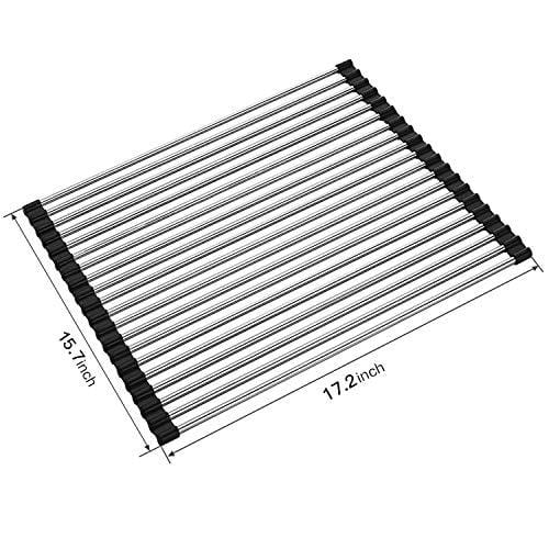 Dish Rack Sponge Holder Stainless Steel RV Roll up Shelf Over Sink Drainer for Recreational Vehicle Large (17.2x15.7x0.4) inch