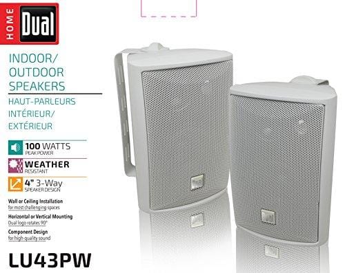 Dual Electronics LU43PW 3-Way High Performance Outdoor Indoor Speakers with Powerful Bass | Effortless Mounting Swivel Brackets | All Weather Resistance | Expansive Stereo Sound Coverage | Sold in Pairs