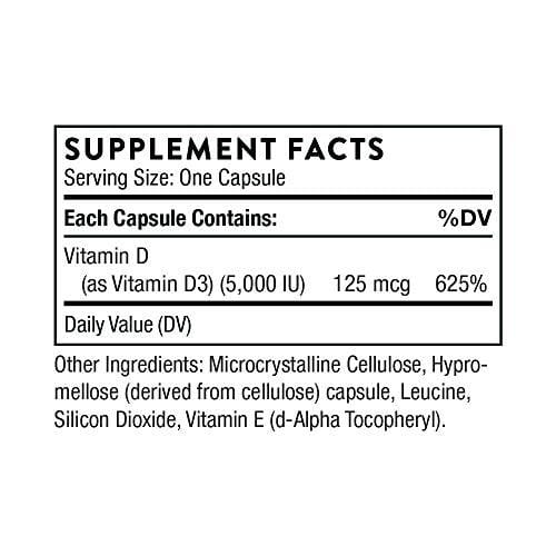 Thorne Research - Vitamin D-5000 - Vitamin D3 Supplement (5,000 IU) for Healthy Bones and Muscles- NSF Certified for Sport - 60 Capsules