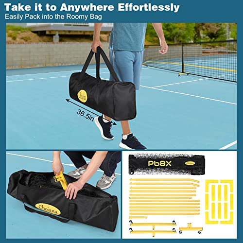 Choiana Portable Pickleball Net with Wheels Driveway Pickleball Nets Outdoor Regulation Size 22ft Pickle Ball Nets with Court Lines Durable Metal Frame PE Knited Net for Home Backyard
