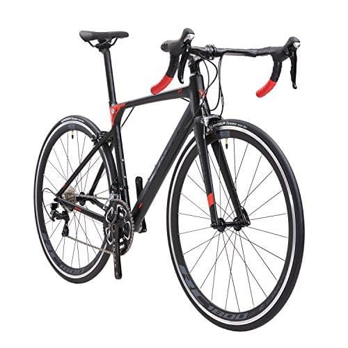 SAVADECK Aluminium Alloy Road Bike, R8 700C Carbon Fork Road Bicycle Light Aluminium Frame Road Bike with Shimano 105 R7000 22 Speed Groupset and Double V Brake Black Red 48CM