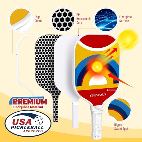 Pickleball Paddles Set of 2, Fiberglass Surface Pickleball Paddle Set with 4 Balls, 1 Carry Bag, 2 Cooling Towels Racket with Ergonomic Cushion Grip for Beginner & Intermediate Gift for Women Men