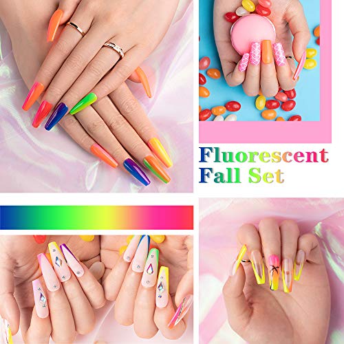 Beetles Neon Gel Nail Polish Set, Neon Orange Hot Pink Blue Yellow Green Purple 6 Colors Soak Off UV LED Gel Nail Kit, 7.3ml Each Bottle