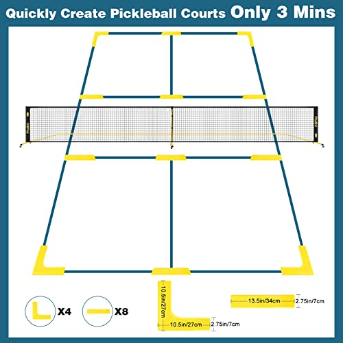 Choiana Portable Pickleball Net with Wheels Driveway Pickleball Nets Outdoor Regulation Size 22ft Pickle Ball Nets with Court Lines Durable Metal Frame PE Knited Net for Home Backyard