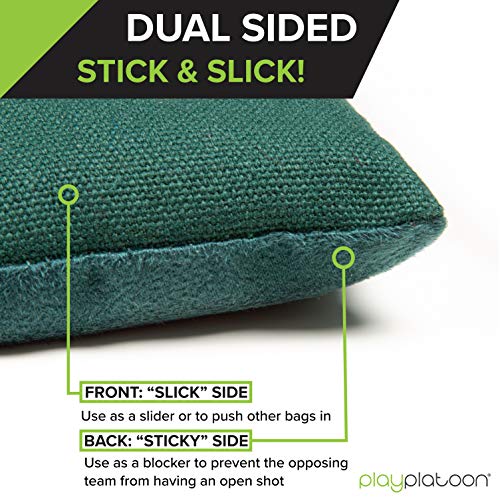 Professional Cornhole Bags - Set of 8 Regulation All Weather Two Sided Bean Bags for Pro Corn Hole Game - 4 Hunter Green & 4 Yellow